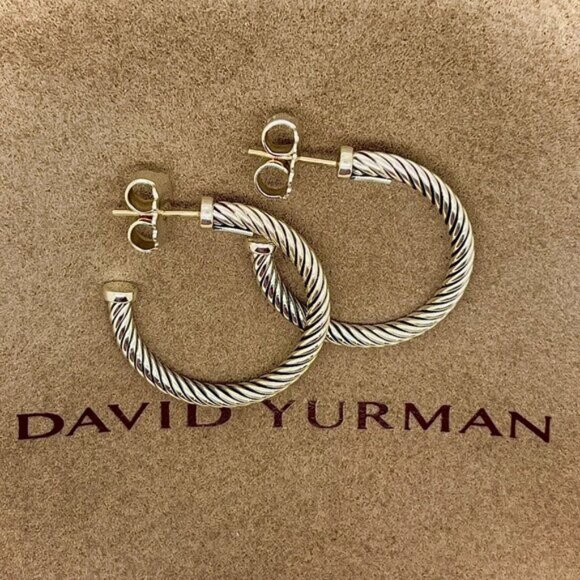 David Yurman Cable Hoop Earrings 1 inch 925 Sterling Silver